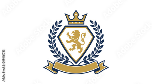 Foto Royal Crest Emblem with Lion, Crown and Laurel Wreath - Luxury Symbol