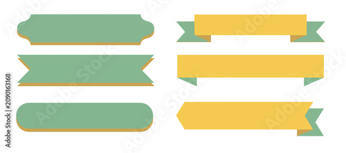 Photos Set of blank vector ribbons and graphic banners in green and yellow colors for l