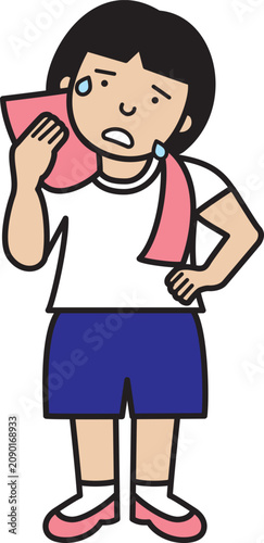 Illust-202606-Stockphoto-タオルで汗を拭う女の子