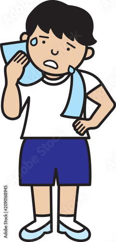 Illust-202606-Stockphoto-タオルで汗を拭う男の子