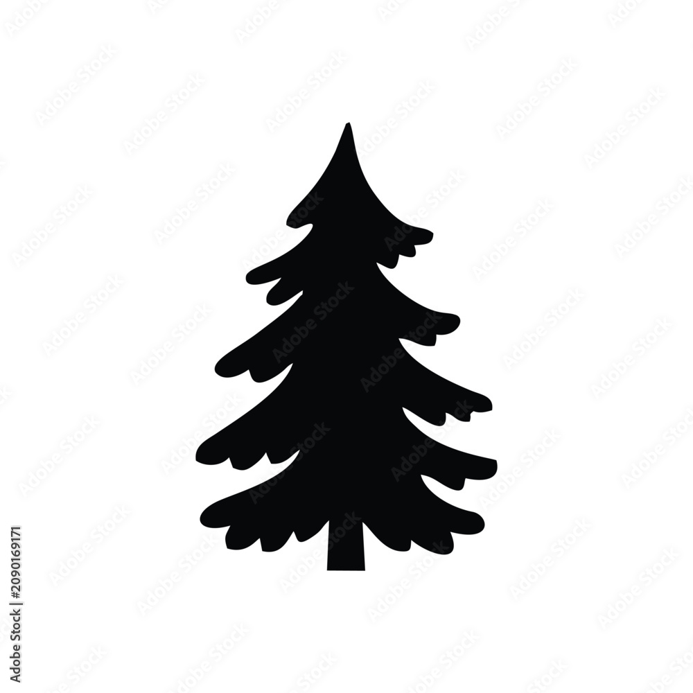 Obraz premium Black pine tree silhouette icon isolated on white background