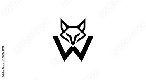 Foto Minimalist black fox head integrated with the letter W.