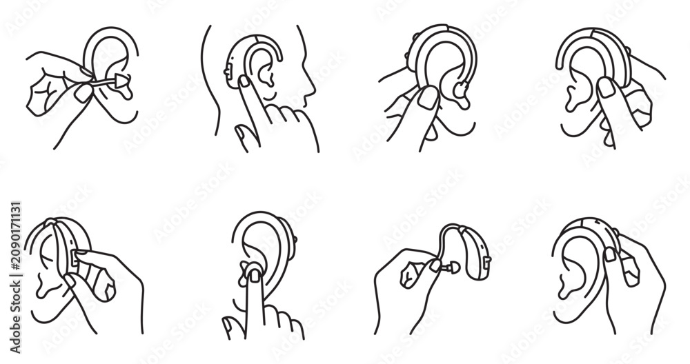 Fototapeta premium Instruction set for wearing hearing aids a step by step visual guide.