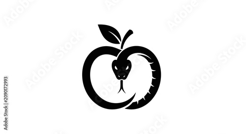 Quadro su tela Minimalist black snake coiled into an apple shape.