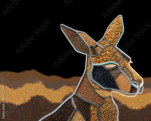 Creative Kangaroo Silhouette Filled with Diverse Seeds Illustrating Biodiversity and Environmental Conservation