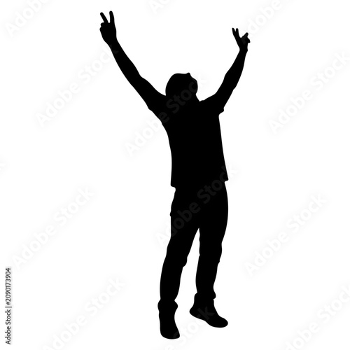 Foto Silhouette of Person Celebrating with Raised Arms.