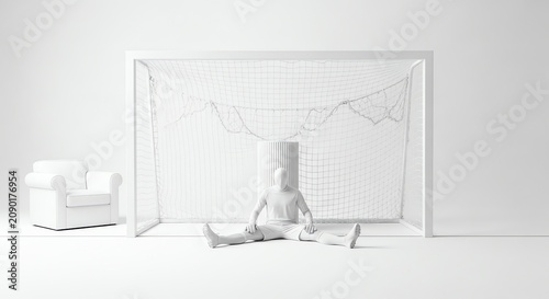 Surreal White Stillness Goalkeeper Mannequin, Armchair, and Goal