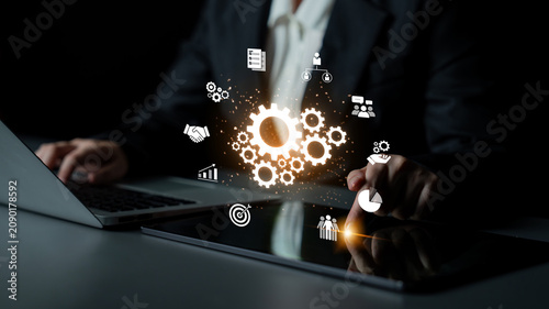 Schilderij op canvas Strong teamwork boosts productivity through collaboration, shared goals, and communication strategies that align team dynamics with a unified business vision