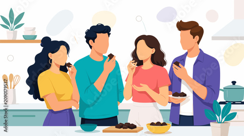 World Chocolate Day Celebration with Group of Friends Enjoying Chocolate Tasting.
