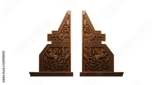Tableau sur toile Pair of Ornate Wooden Gable Carvings with Celtic Dragon Motif
