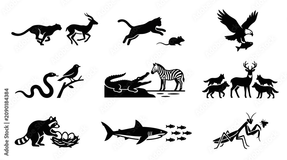 Fototapeta premium Various animal silhouettes in motion.