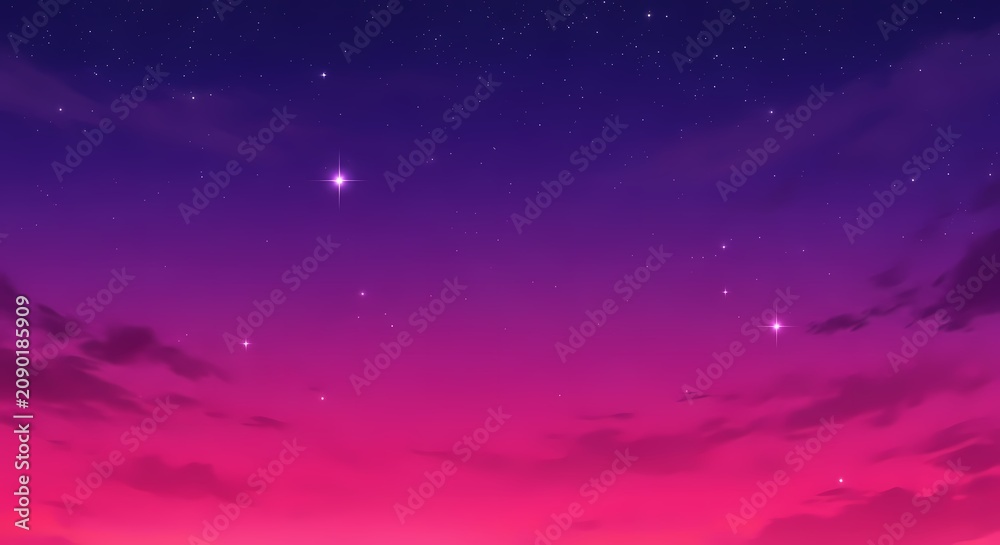 Fototapeta premium Vibrant pink and purple starry night.