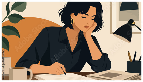 Cuadro en lienzo Woman writing on paper desk.