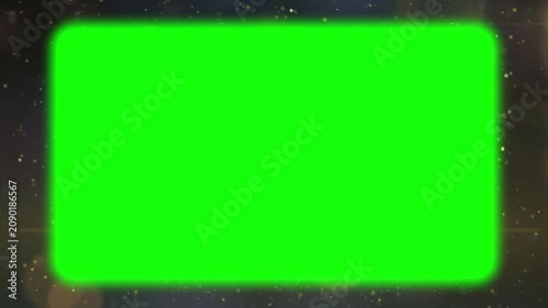 Rectangle frame displays a vibrant green screen area surrounded by subtle starry particles for video editing.