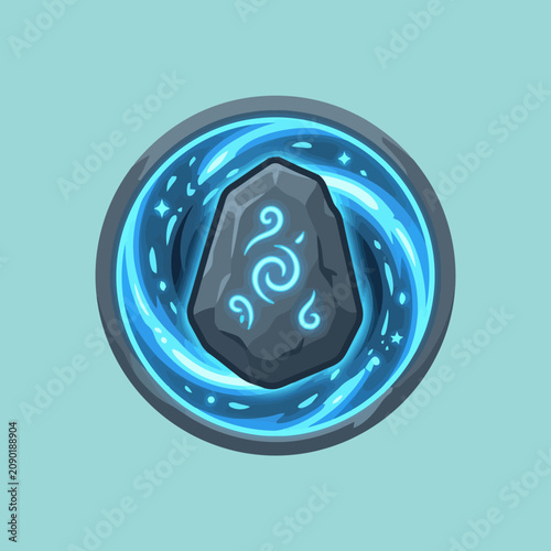 A glowing magical stone floats inside a swirling blue portal