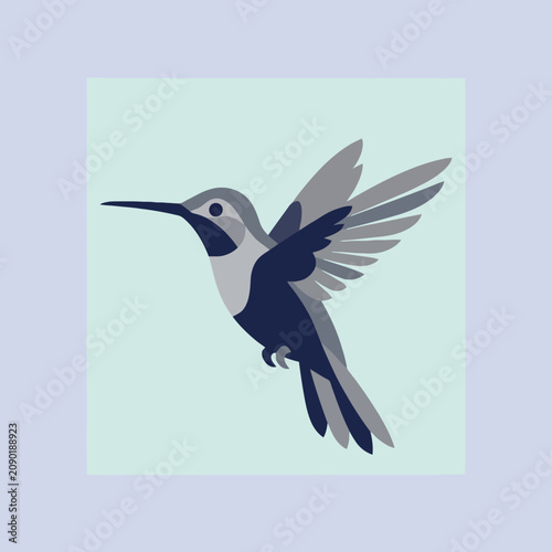 A minimalist vector illustration of a small flying hummingbird