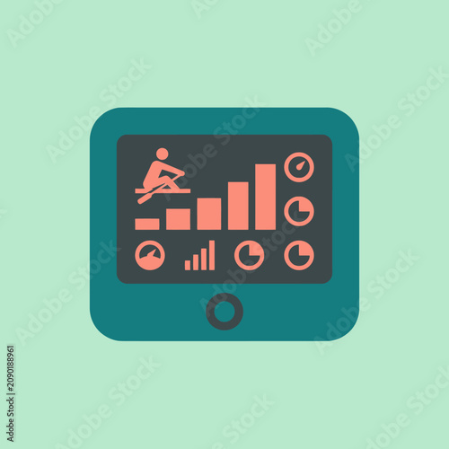 A digital fitness tracker screen showing rowing workout data