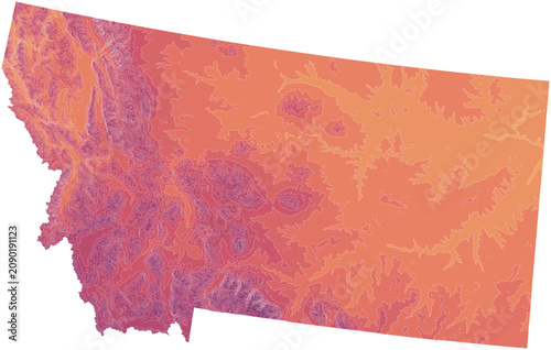 Montana topographic elevation contour vector map (Albers equal area conic projection, PPT-compatible & fully editable)