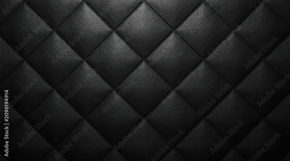 Fototapeta premium Black quilted leather texture background with soft mood lighting