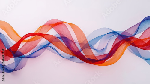 Colorful flowing ribbon wave in abstract minimalist composition with warm cool tones