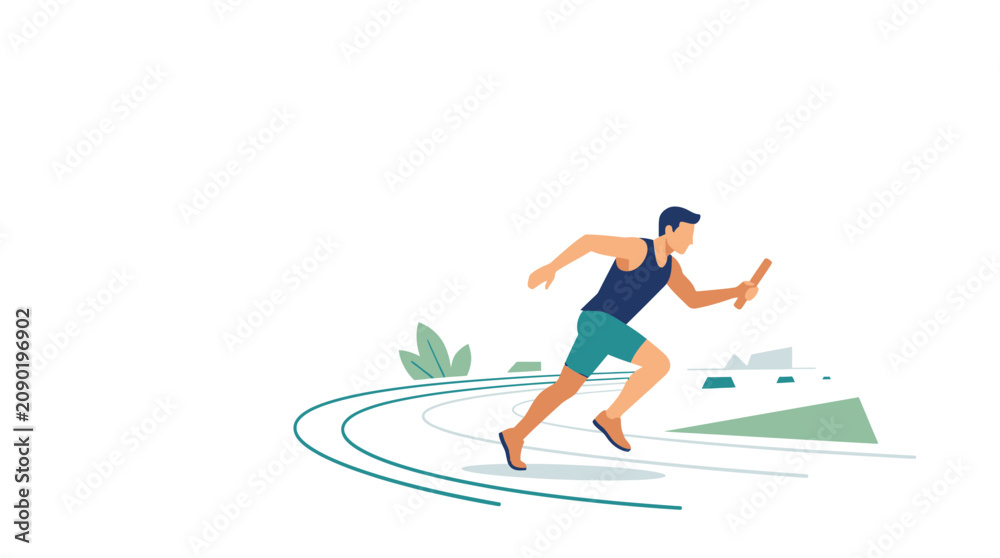 Fototapeta premium Man Running on a Track Fast.