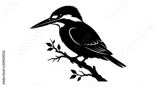 Black silhouette of a kingfisher bird.