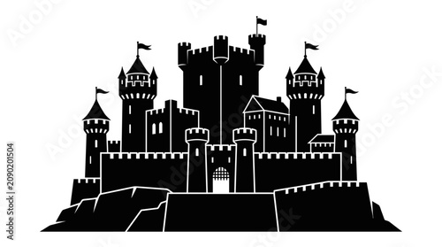 Photos Black silhouette of a medieval castle.