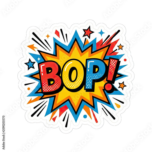 Tableau sur toile Comic Book Style BOP! Sound Effect Explosion with Stars and Rays