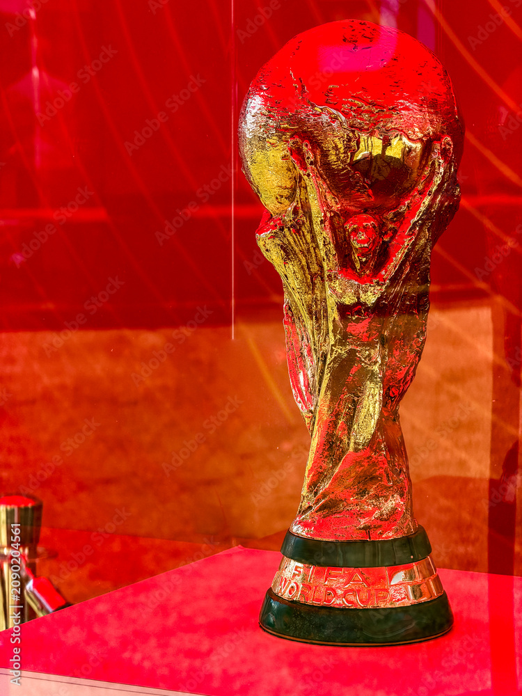 Obraz premium FIFA World Cup 2010 trophy on display at the Spain-Austria watch party event held at the Casa Espana pop-up at Ivy Station in Culver City, California