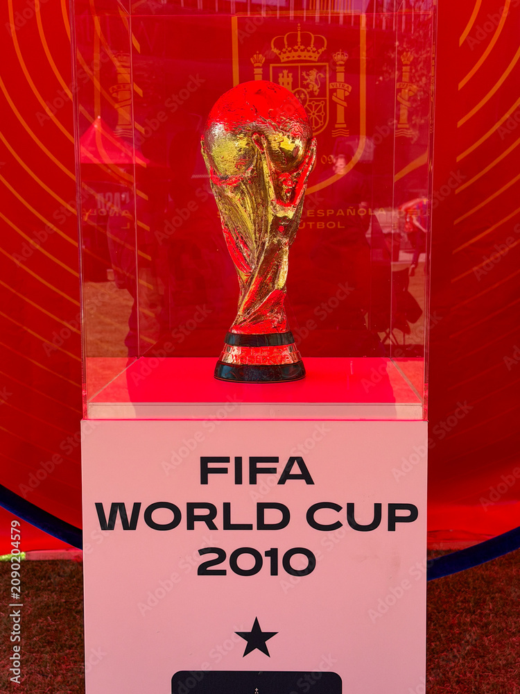 Obraz premium FIFA World Cup 2010 trophy on display at the Spain-Austria watch party event held at the Casa Espana pop-up at Ivy Station in Culver City, California