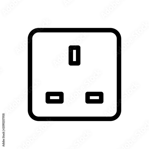 Minimalist UK Electrical Wall Socket Icon Isolated on White Background Style