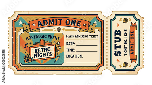 Bild auf Leinwand Retro Nostalgic Event Admission Ticket - Admit One Stub