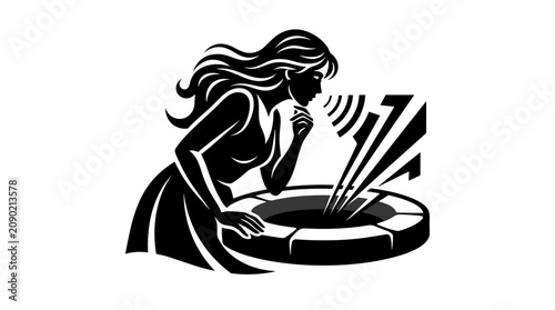 Cuadro en lienzo Woman Whispering Secrets into a Well - Symbol of Mystery and Gossip