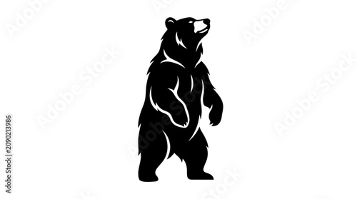 Obraz na plátně Black Bear Standing Upright Silhouette on White Background