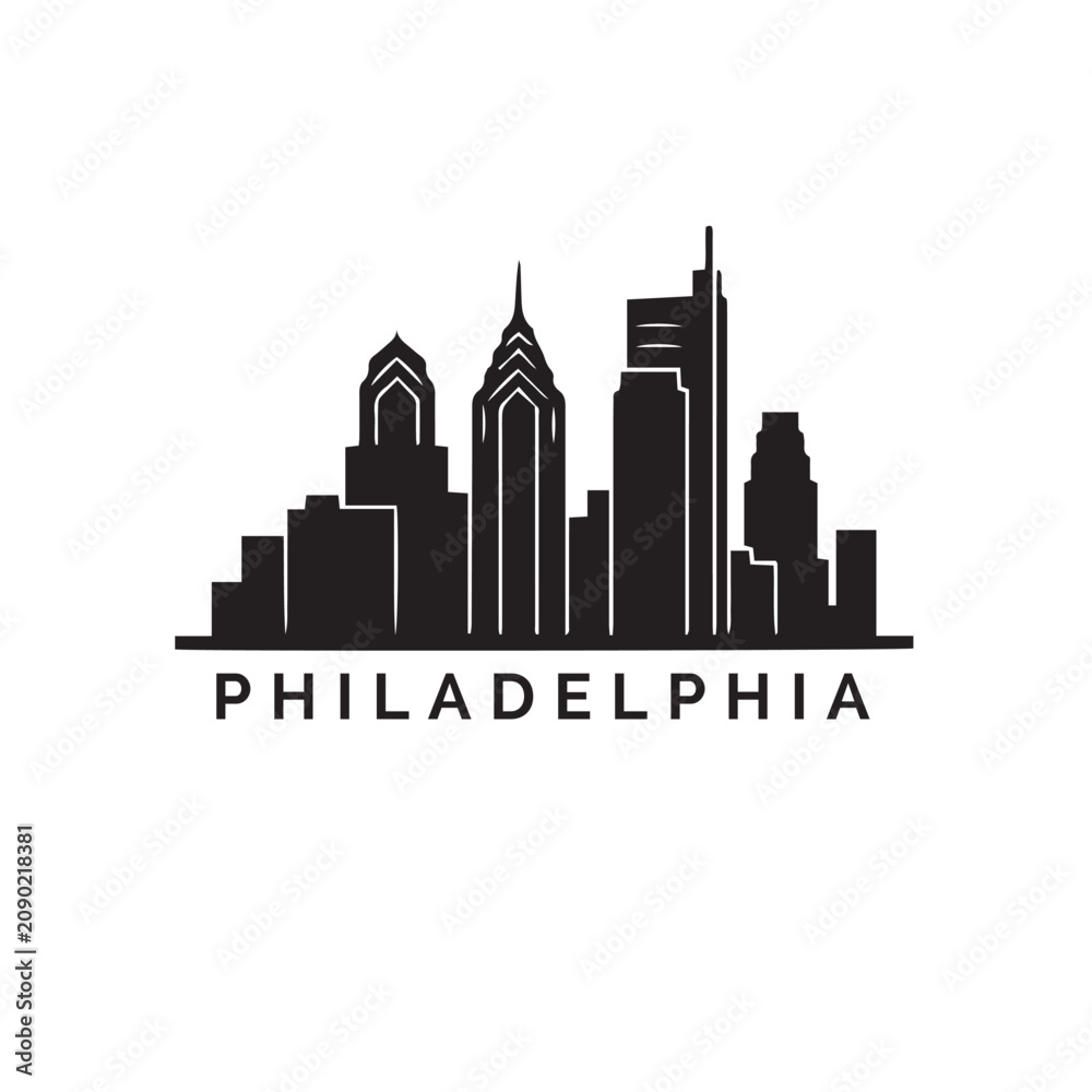 Obraz premium Philadelphia Skyline Icon Black and White Vector Illustration
