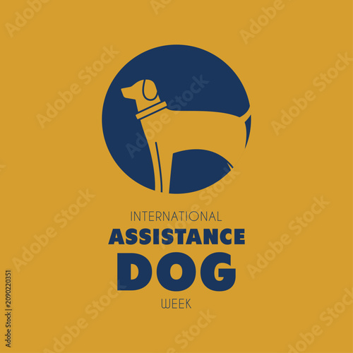 International Assistance Dog Week banner design with flat style guide dog illustration. Support and medical aid animal concept template.