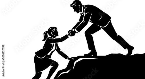 Business Teamwork Help Climb Mountain Silhouette Success Partnership