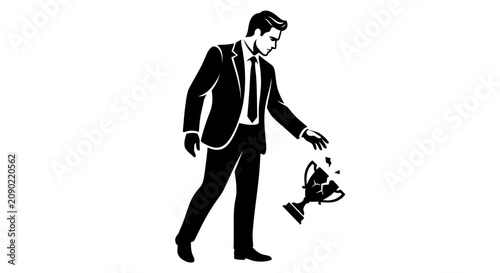Quadro su tela Businessman with broken trophy, concept of failure and disappointment