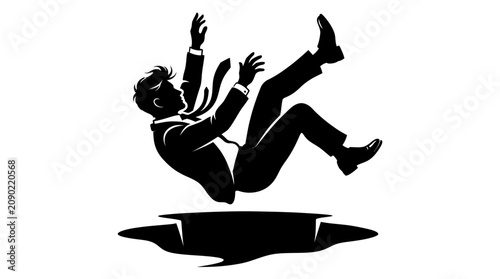 Cuadro en lienzo Businessman falling into hole, concept of failure, risk, financial loss, crisis