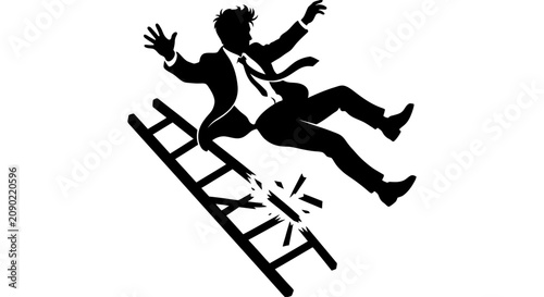 Fotografía Businessman falling from broken ladder, silhouette, business failure concept