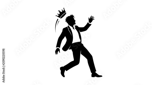Silhouette Man in Suit Losing Crown, Business Failure Concept