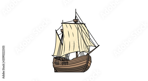 Konstfotografi Classic wooden caravel with cream colored sailing masts