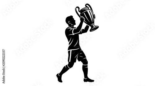 Fotografia Silhouette of a Football Player Holding Up a Championship Trophy