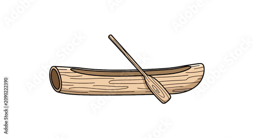 Tableau sur toile Primitive wooden dugout canoe with paddle