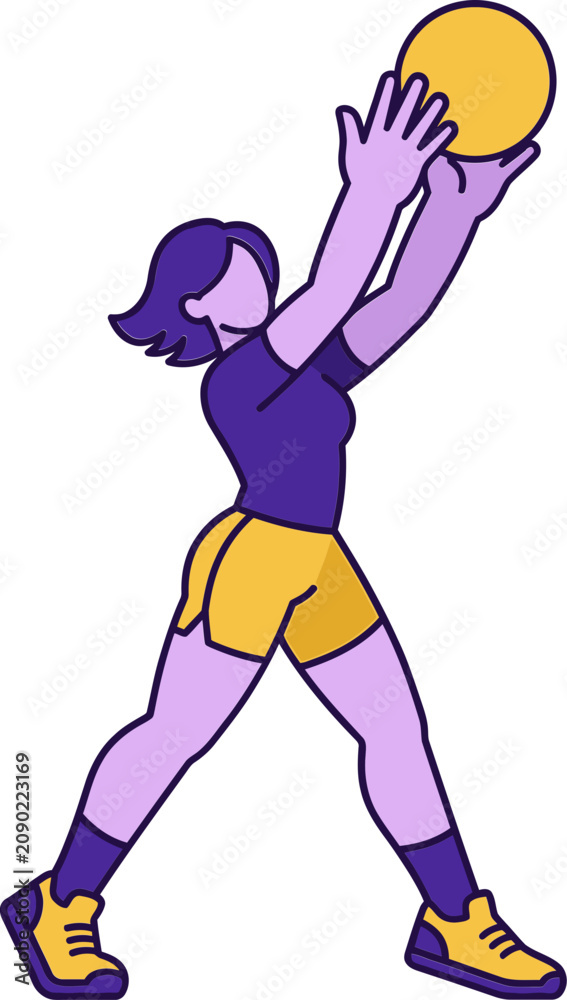 Fototapeta premium Stylized Illustration of a Woman Athlete Catching a Ball