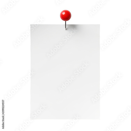 A blank white note pinned to a surface with a red pushpin.