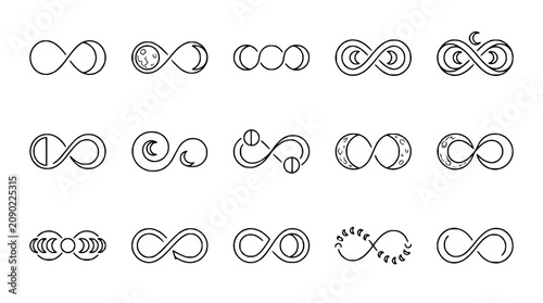 Photos Infinity Symbol Variations with Moon Phases and Celestial Elements