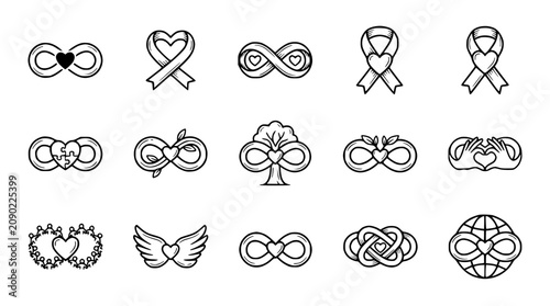 Obraz na plátně Infinity Symbols Collection: Hearts, Ribbons, Tree, Wings, Globe, Hands - Love,