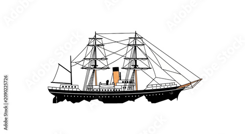 Schilderij op canvas Historic hybrid sail and steam ship side view