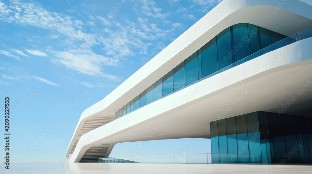 Fototapeta premium Architecture background abstract geometric shapes. White and orange walls against a blue sky